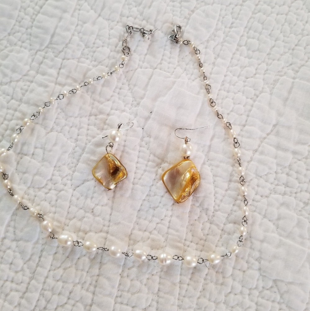 Pearl necklace and earring set